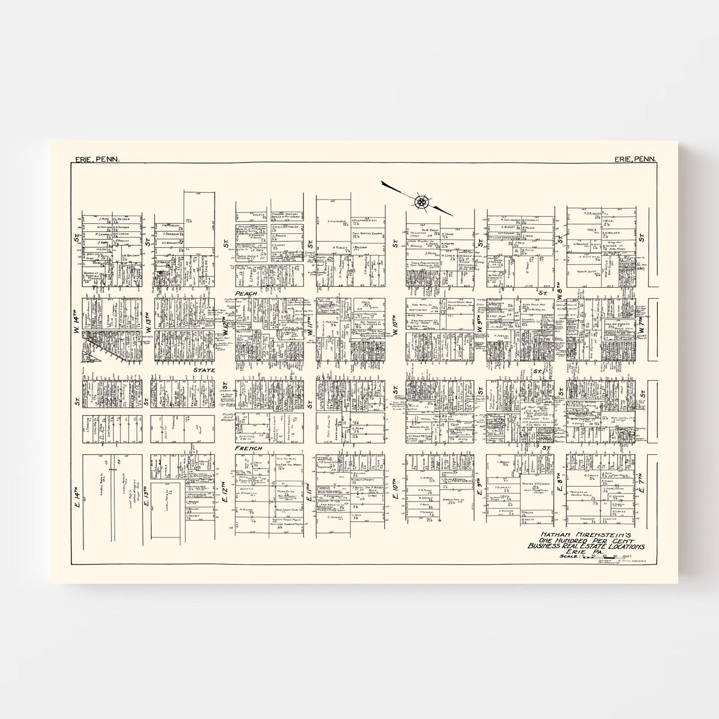 Vintage Map of Erie, PA Business Section 1929
