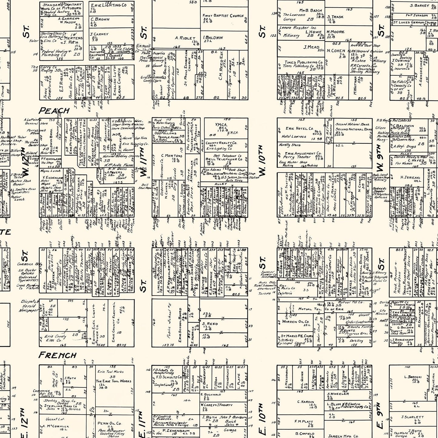 Vintage Map of Erie, PA Business Section 1929