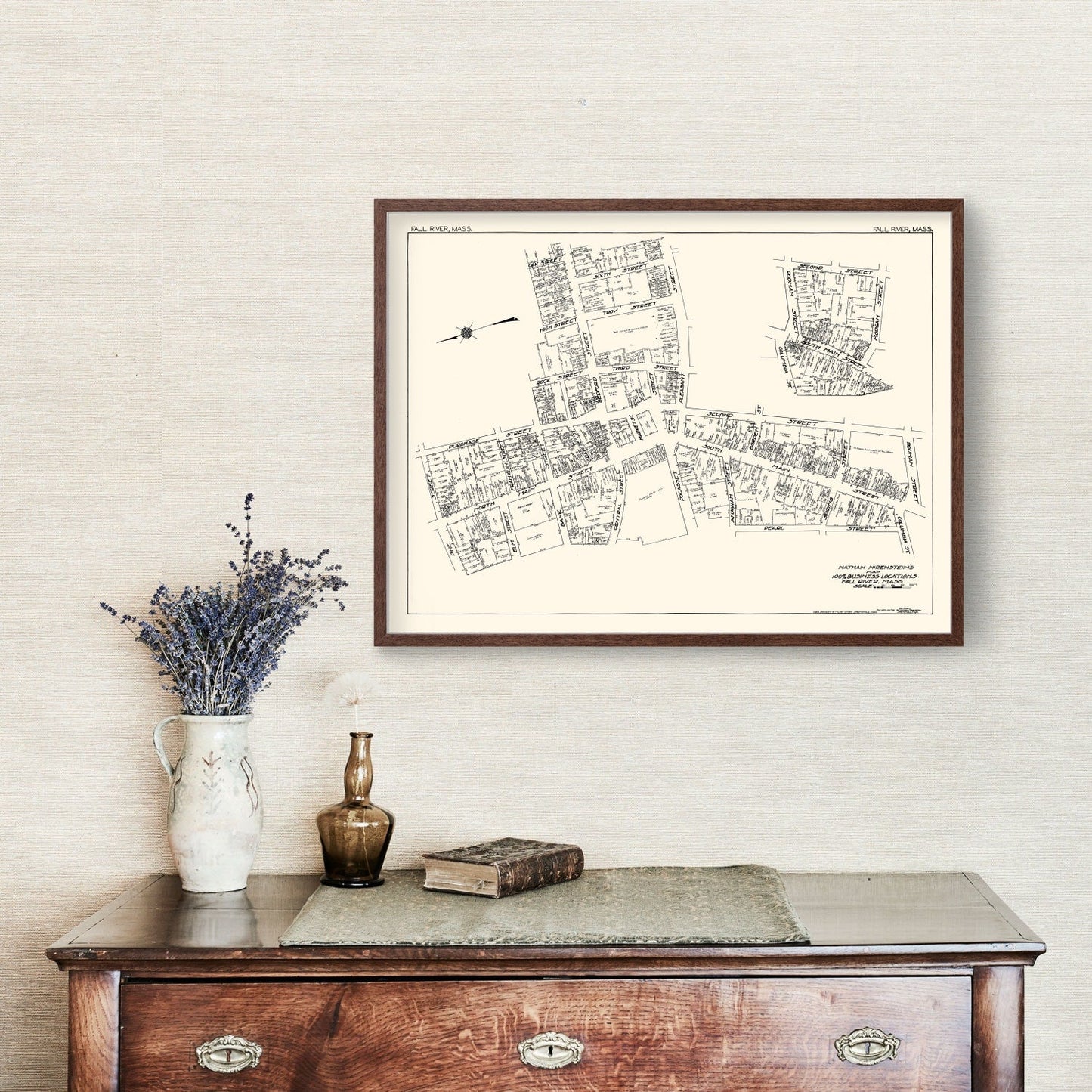 Vintage Map of Fall River, MA Business Section 1929