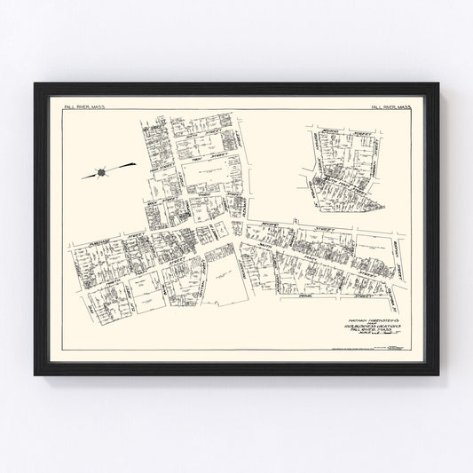 Vintage Map of Fall River, MA Business Section 1929