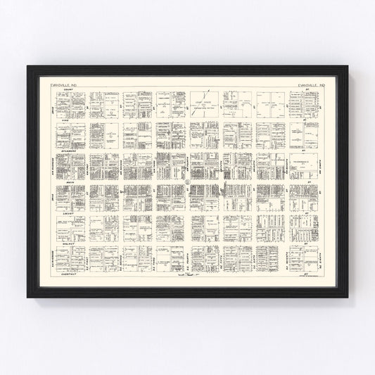Vintage Map of Evansville, IN Business Section 1929