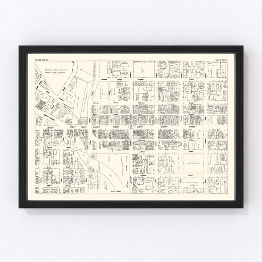 Vintage Map of Flint, MI Business Section 1929