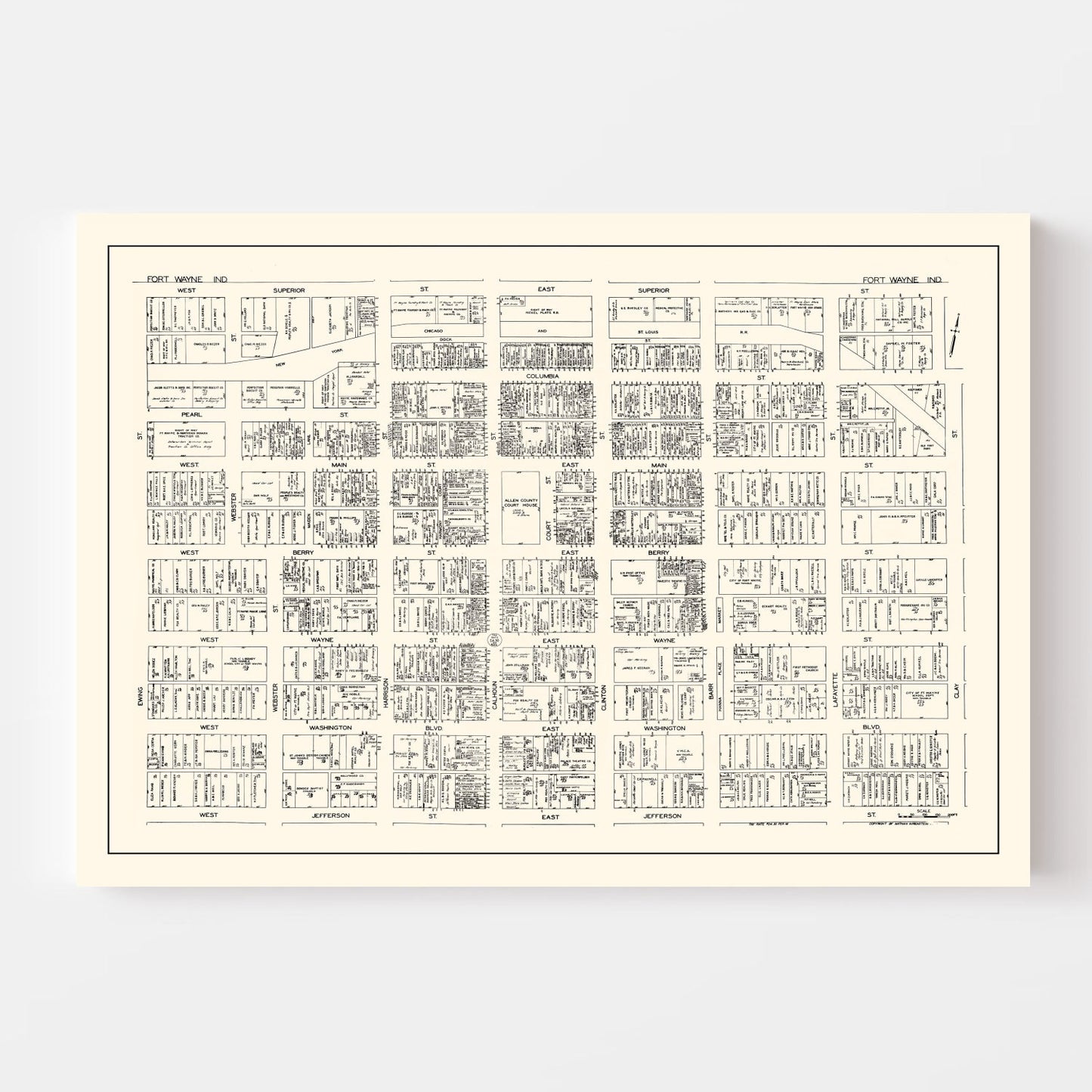 Vintage Map of Fort Wayne, IN Business Section 1929
