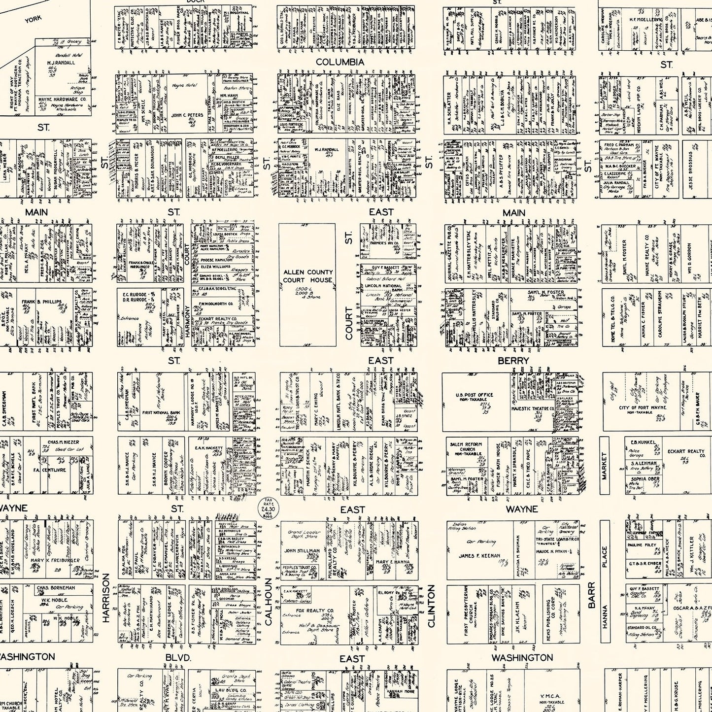 Vintage Map of Fort Wayne, IN Business Section 1929