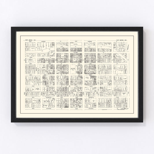 Vintage Map of Fort Wayne, IN Business Section 1929