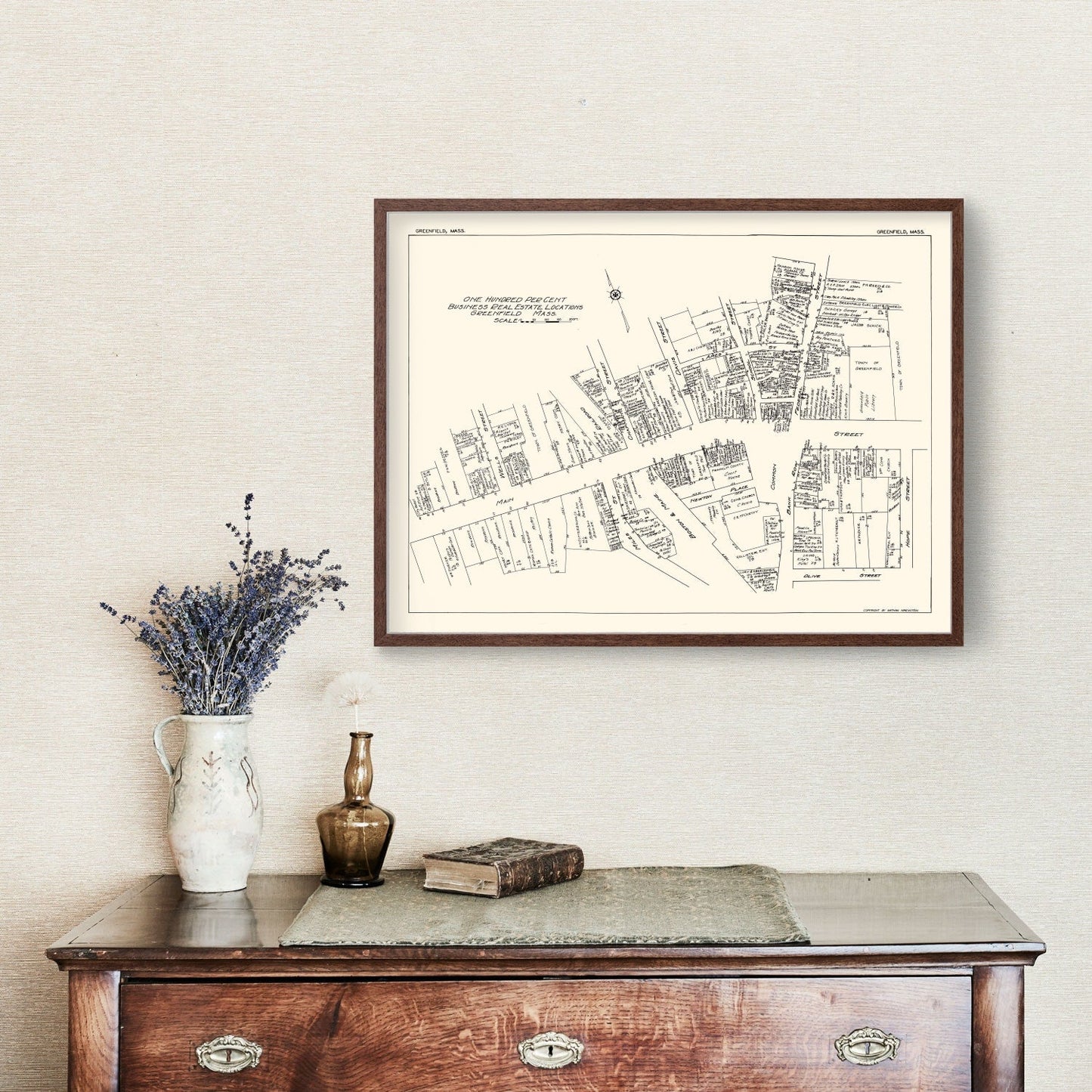 Vintage Map of Greenfield, MA Business Section 1929