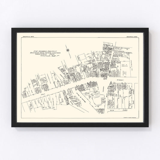 Vintage Map of Greenfield, MA Business Section 1929
