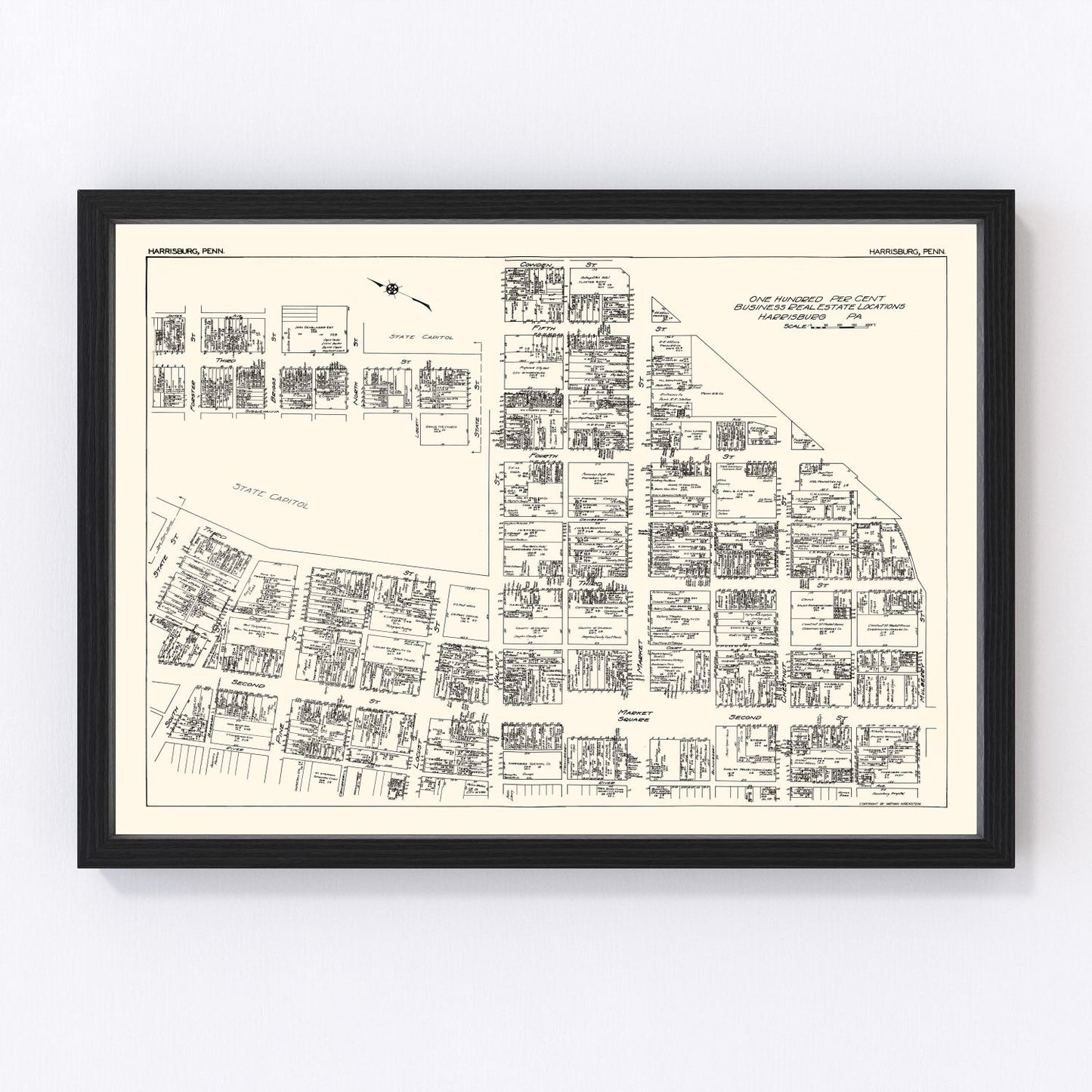 Vintage Map of Harrisburg, PA Business Section 1929