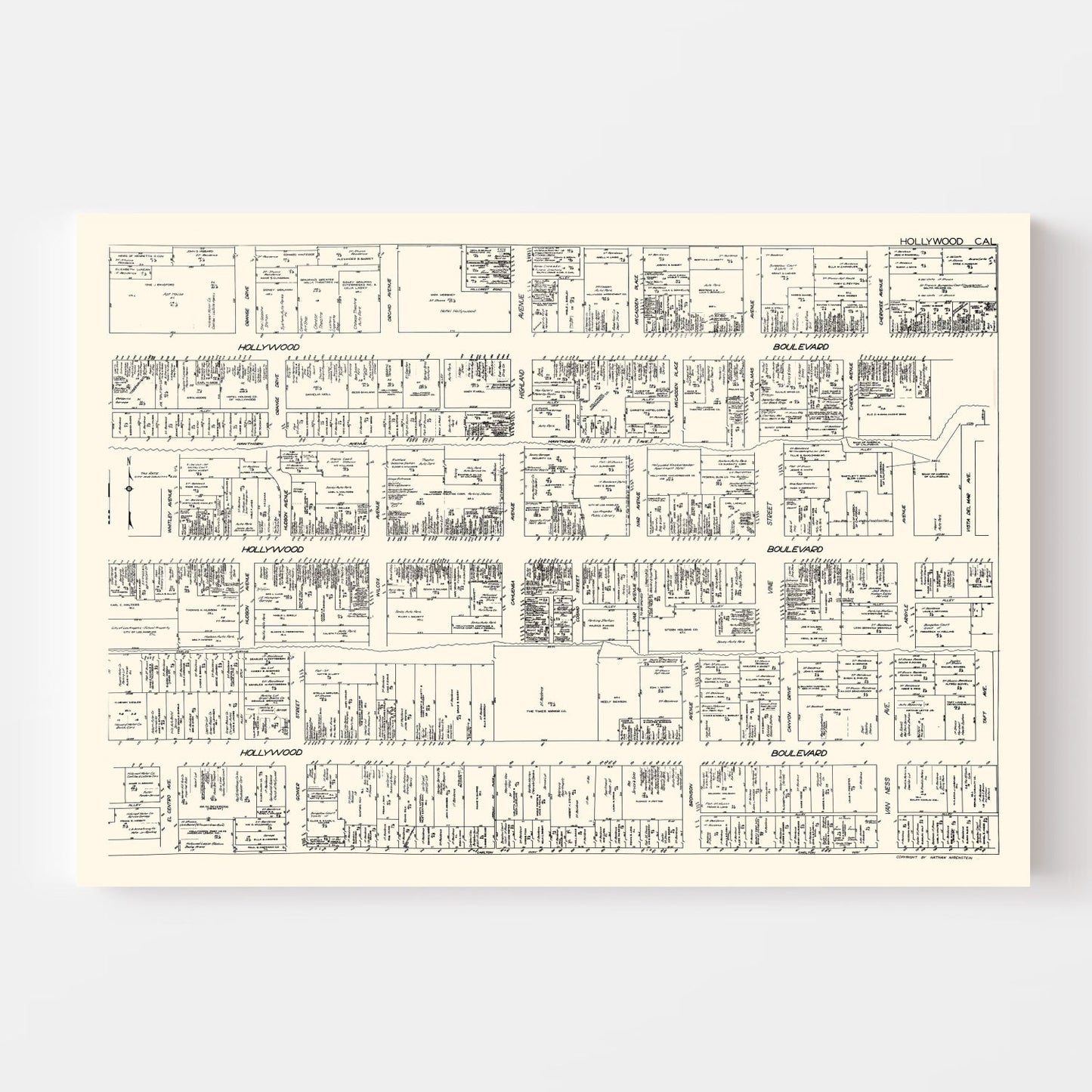 Vintage Map of Hollywood, CA Business Section 1929