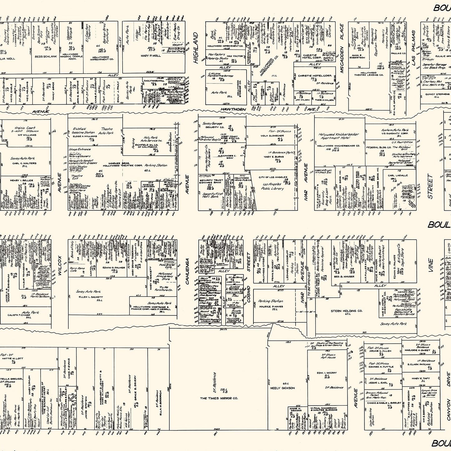 Vintage Map of Hollywood, CA Business Section 1929