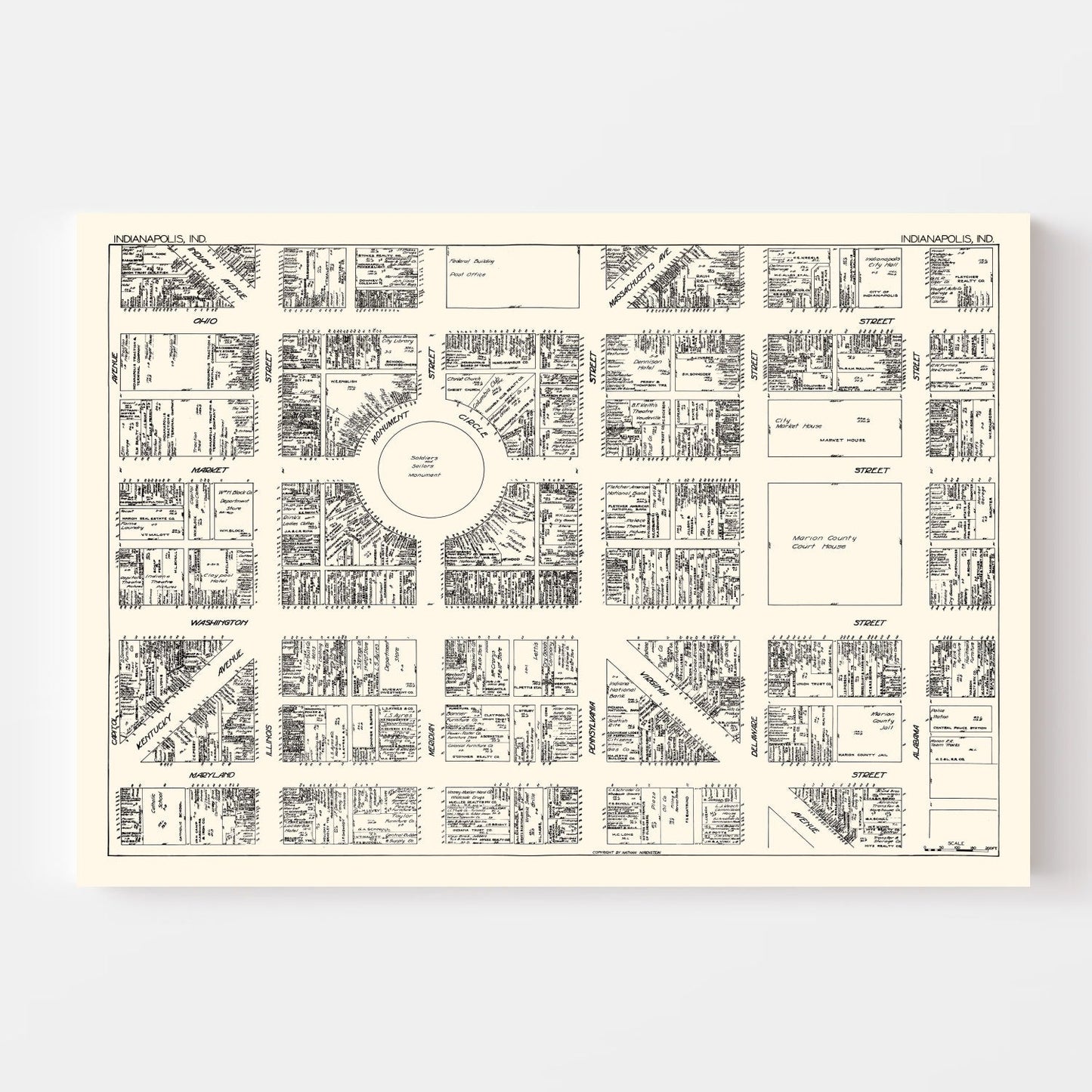 Vintage Map of Indianapolis, IN Business Section 1929