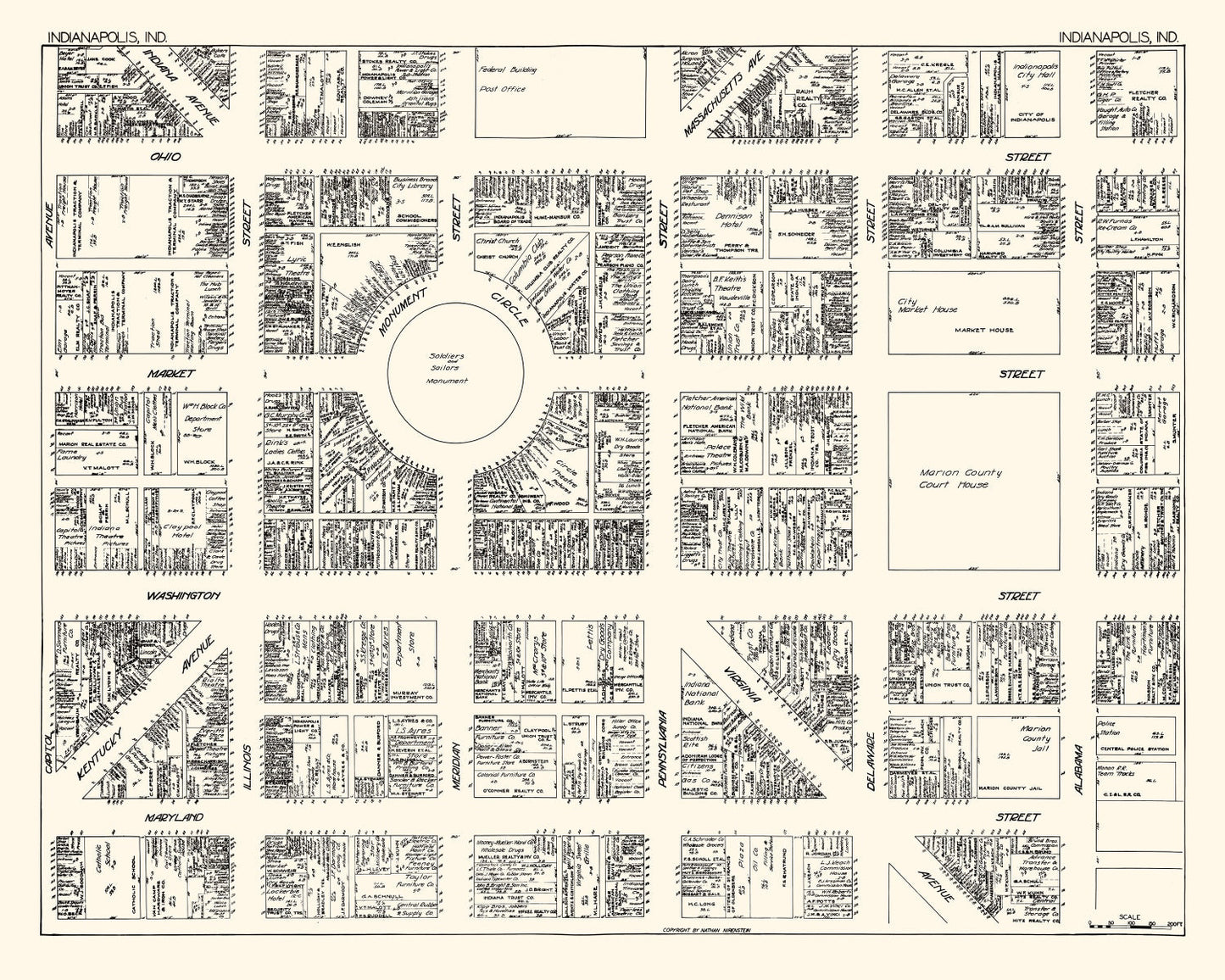 Vintage Map of Indianapolis, IN Business Section 1929