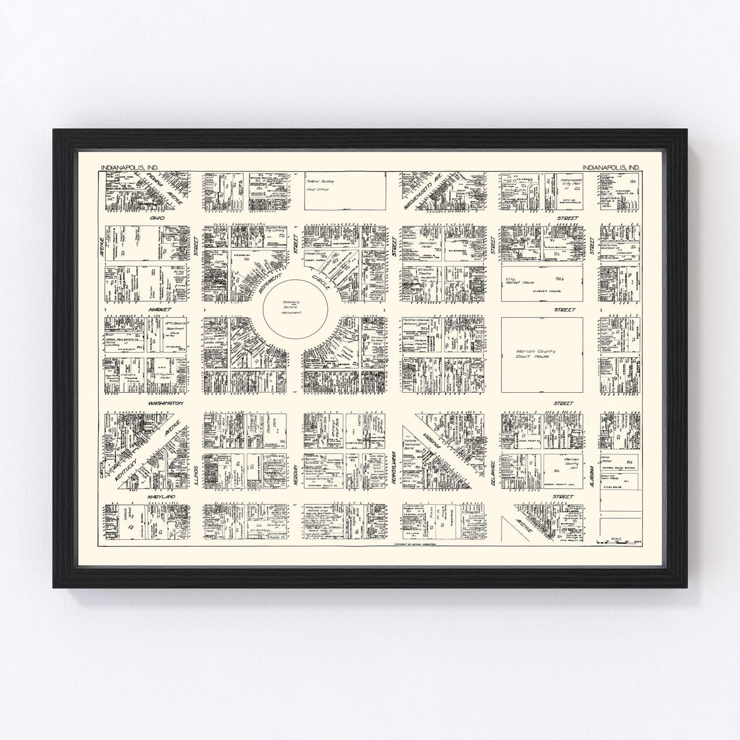 Vintage Map of Indianapolis, IN Business Section 1929