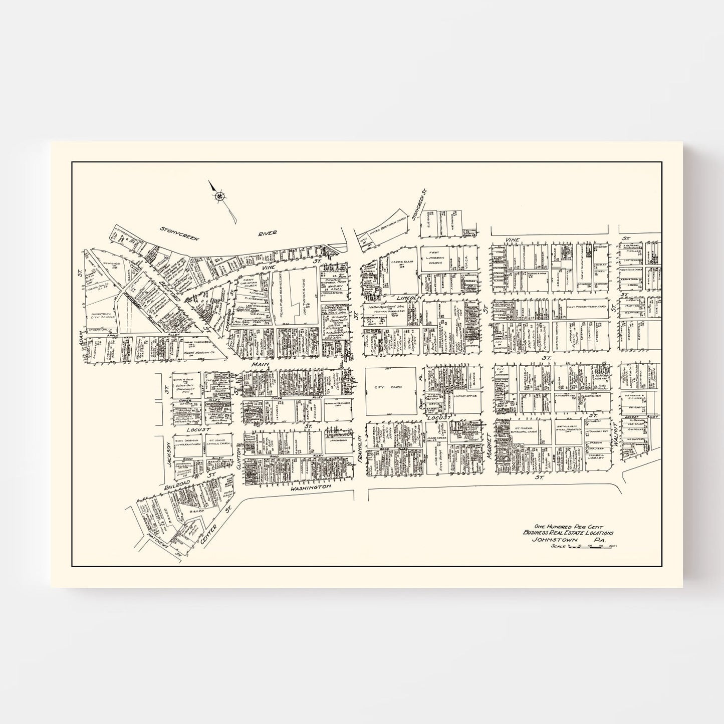 Vintage Map of Johnstown, PA Business Section 1929