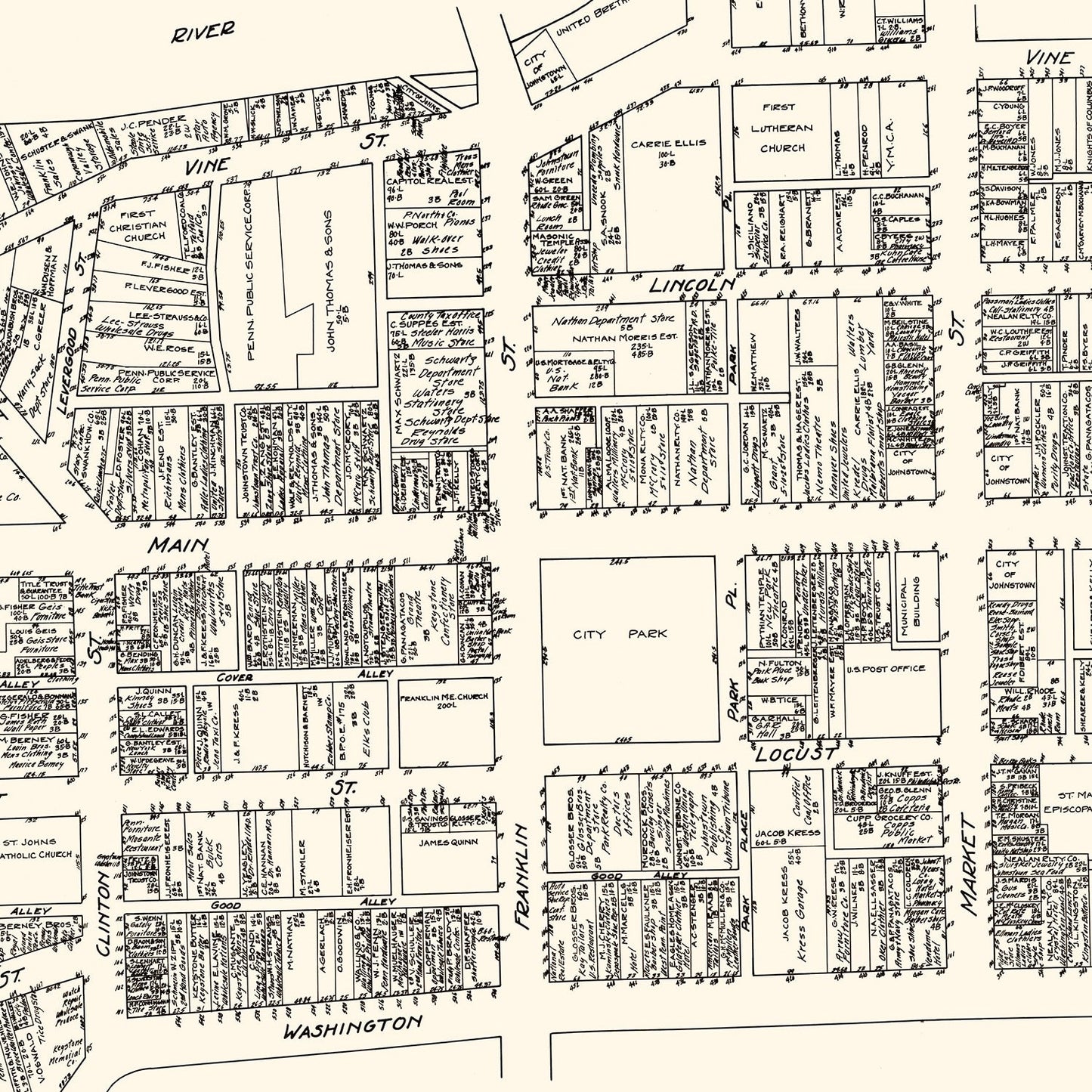 Vintage Map of Johnstown, PA Business Section 1929