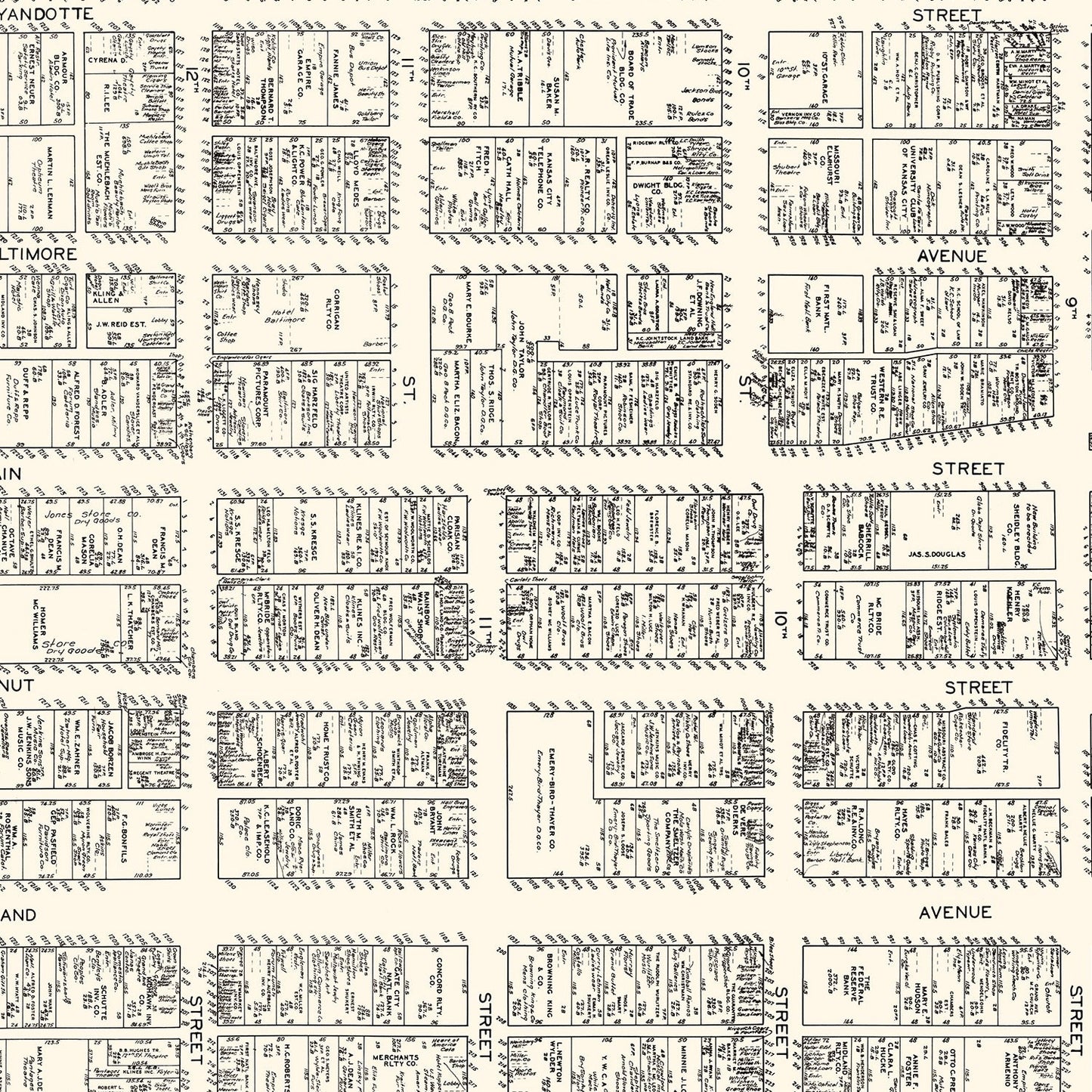Vintage Map of Kansas City, MO Business Section 1929