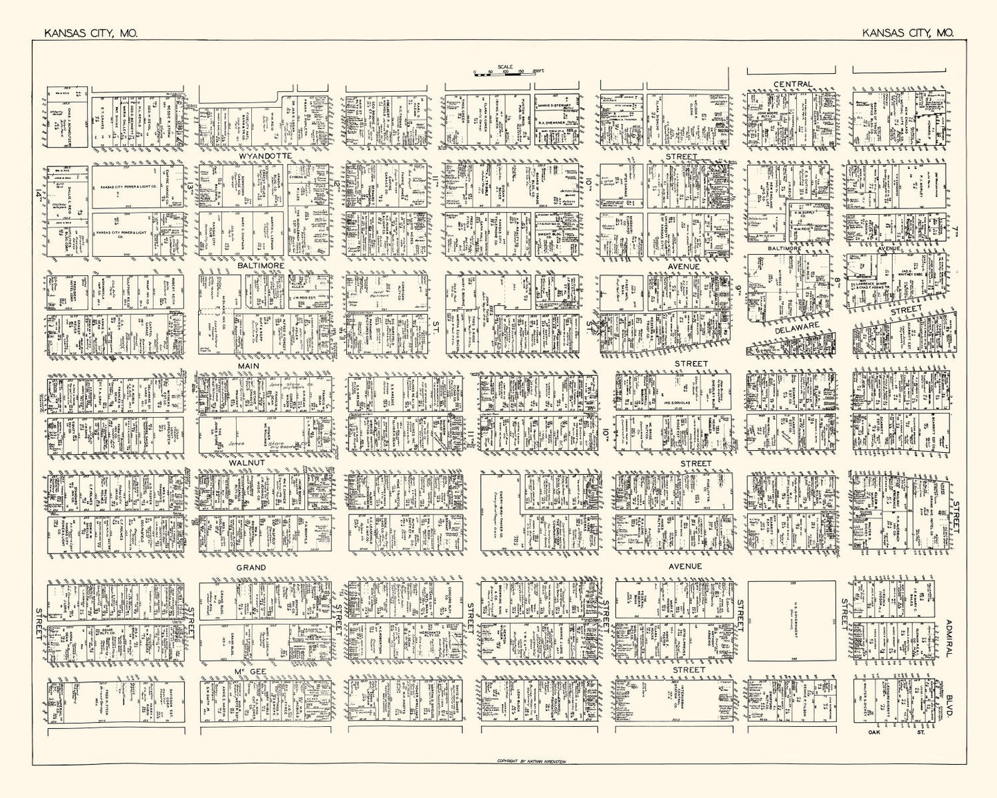 Vintage Map of Kansas City, MO Business Section 1929