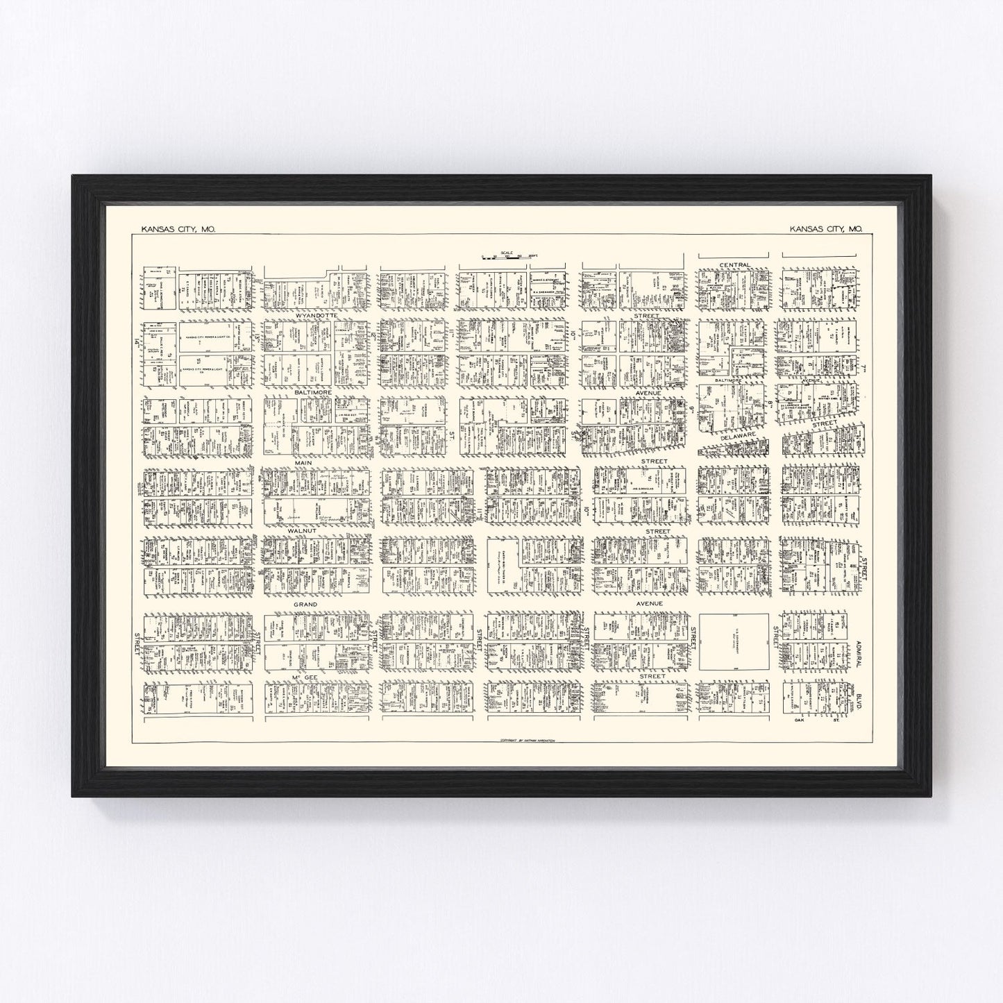 Vintage Map of Kansas City, MO Business Section 1929
