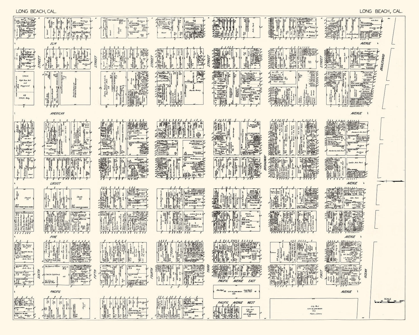 Vintage Map of Long Beach, CA Business Section 1929