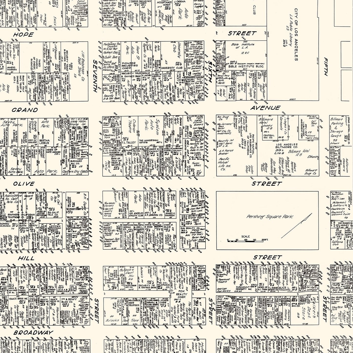 Vintage Map of Los Angeles, CA Business Section 1929