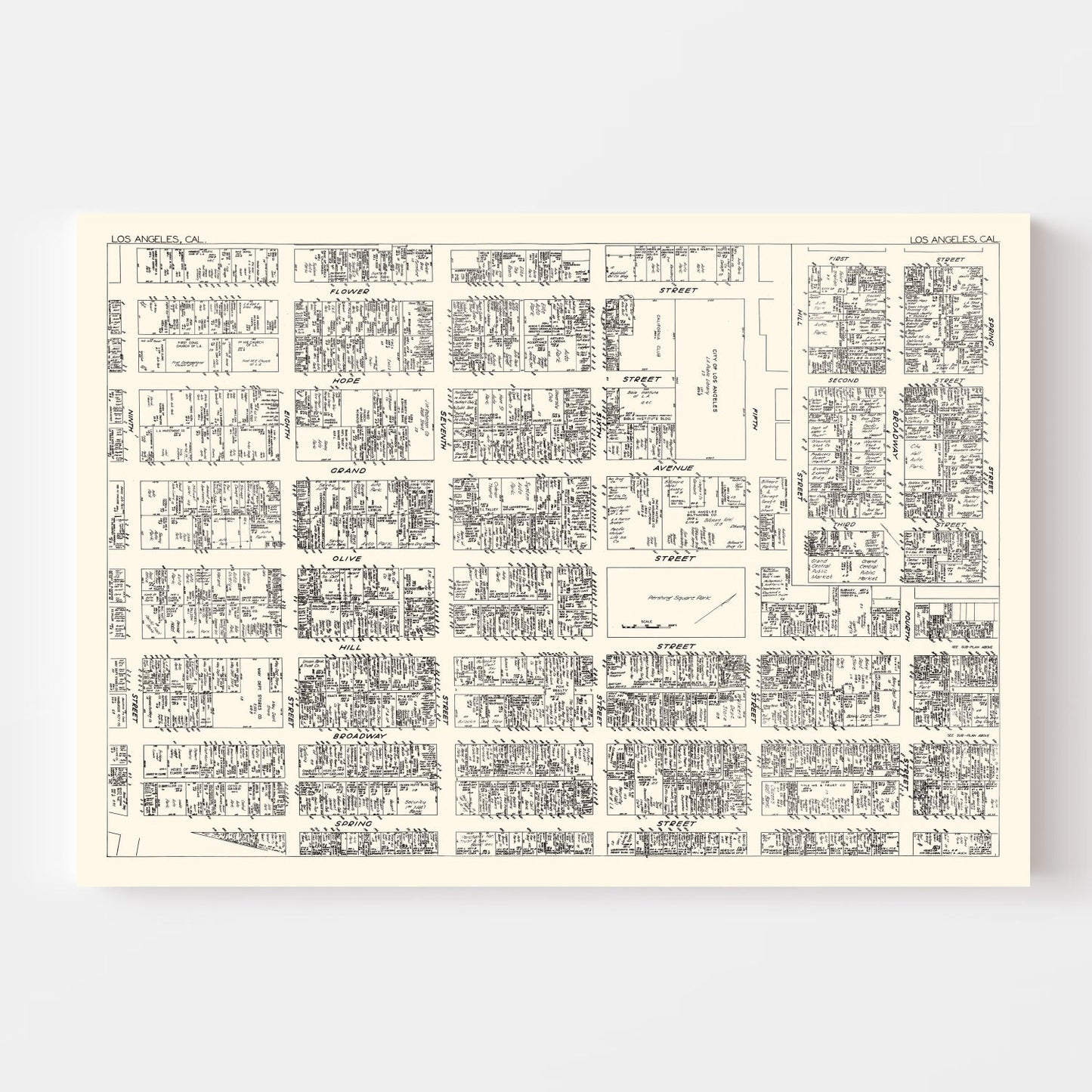 Vintage Map of Los Angeles, CA Business Section 1929