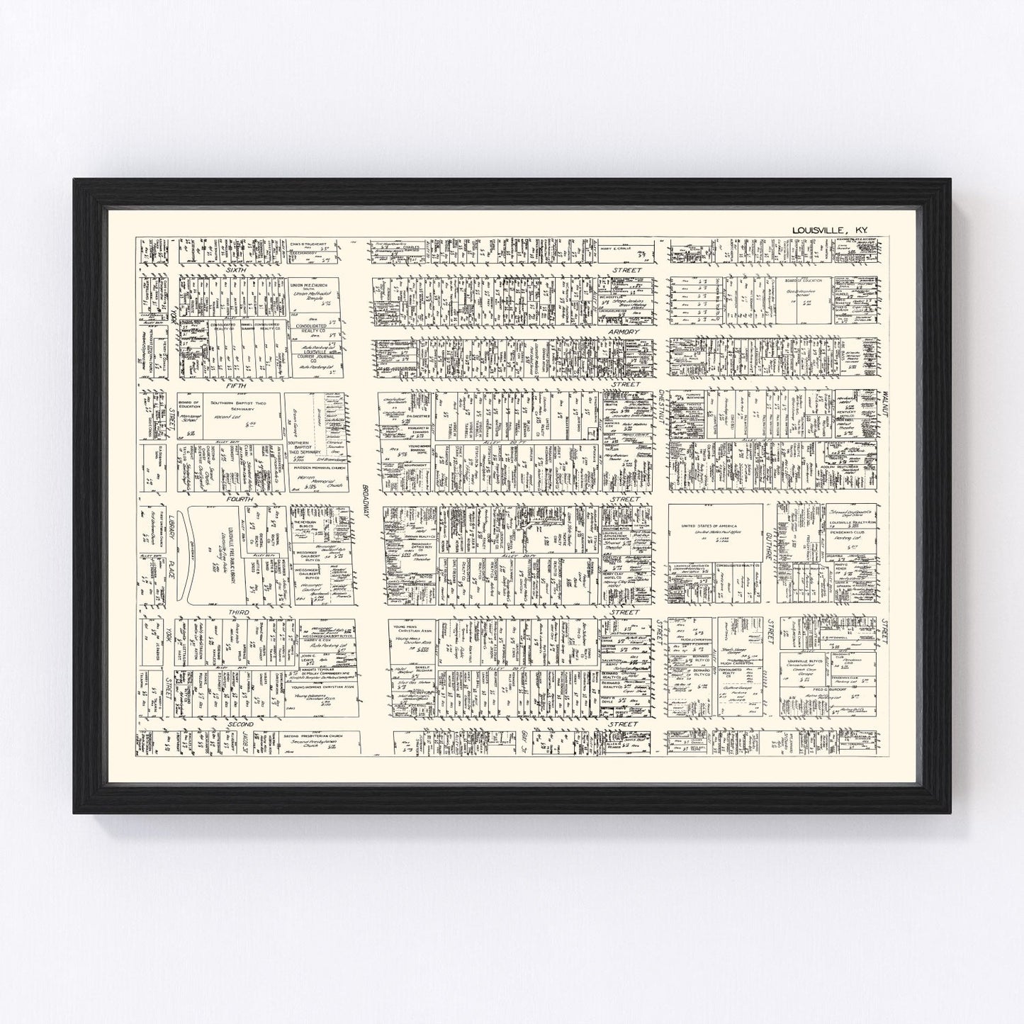 Vintage Map of Louisvillle, KY Business Section 1929