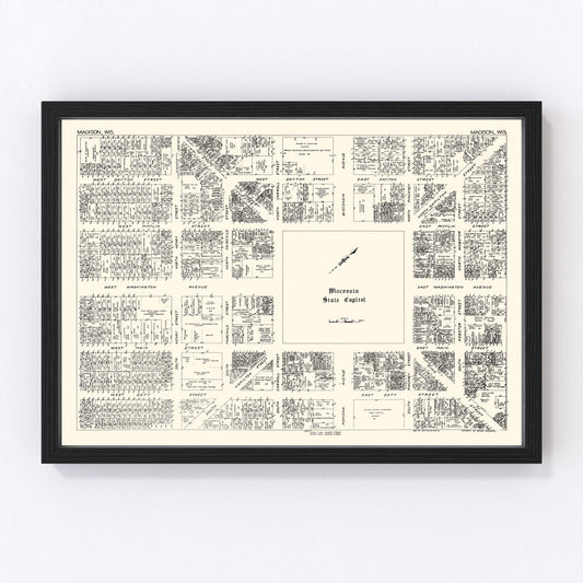 Vintage Map of Madison, WI Business Section 1929