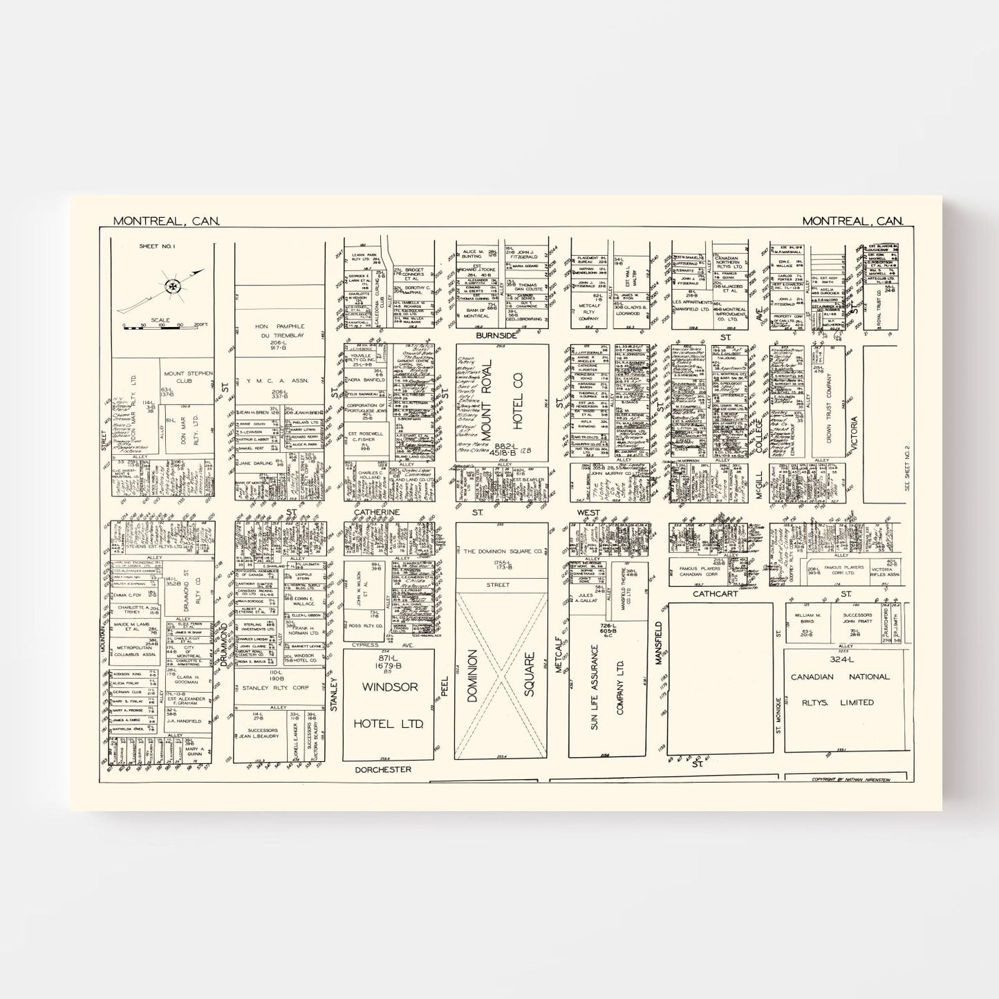 Vintage Map of Montreal, Canada 1929