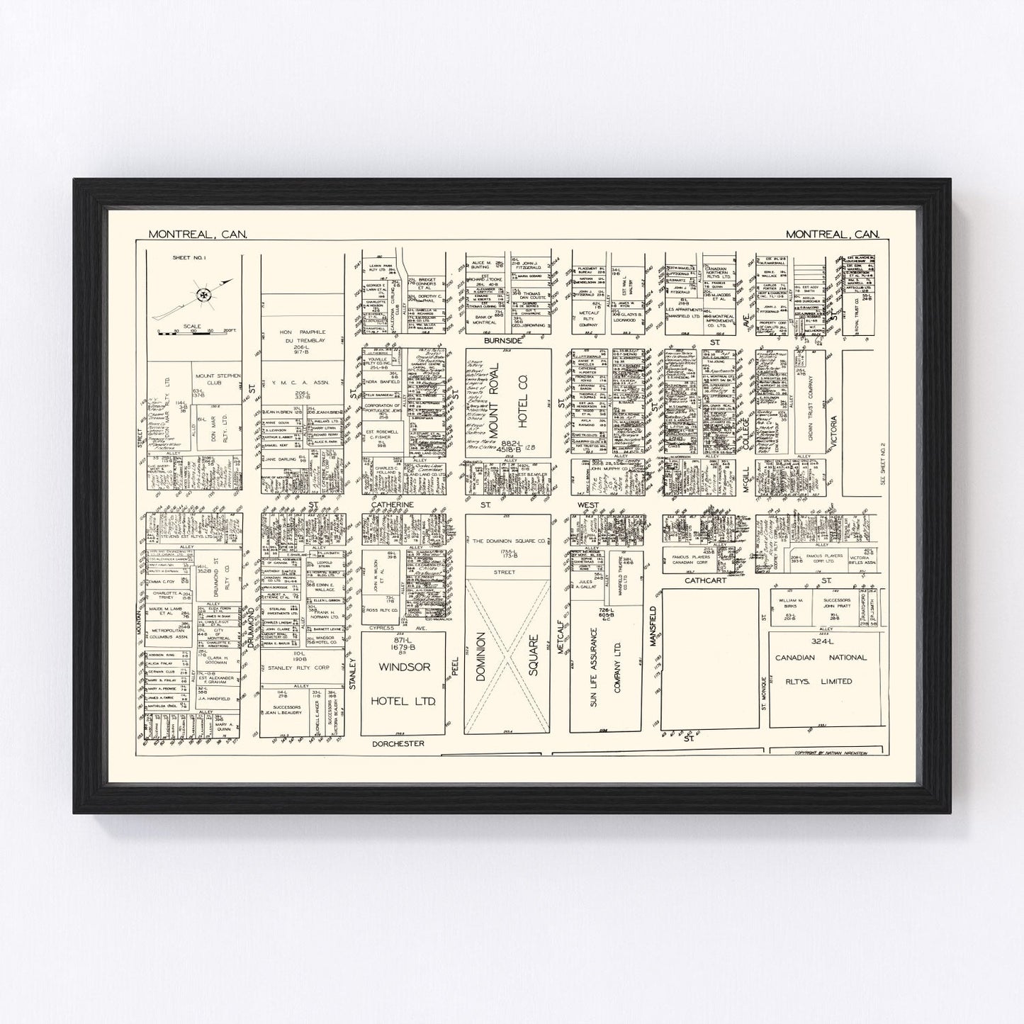 Vintage Map of Montreal, Canada 1929