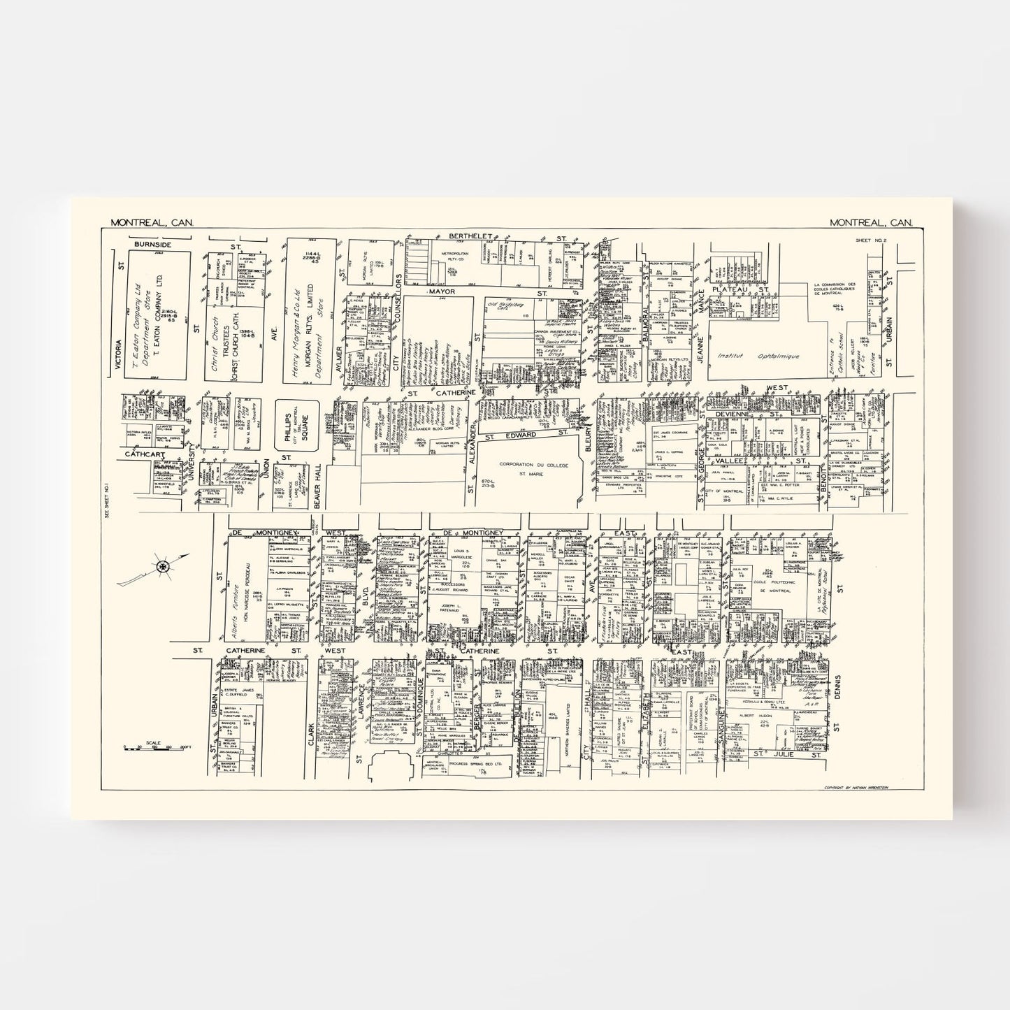 Vintage Map of Montreal, Canada 1929
