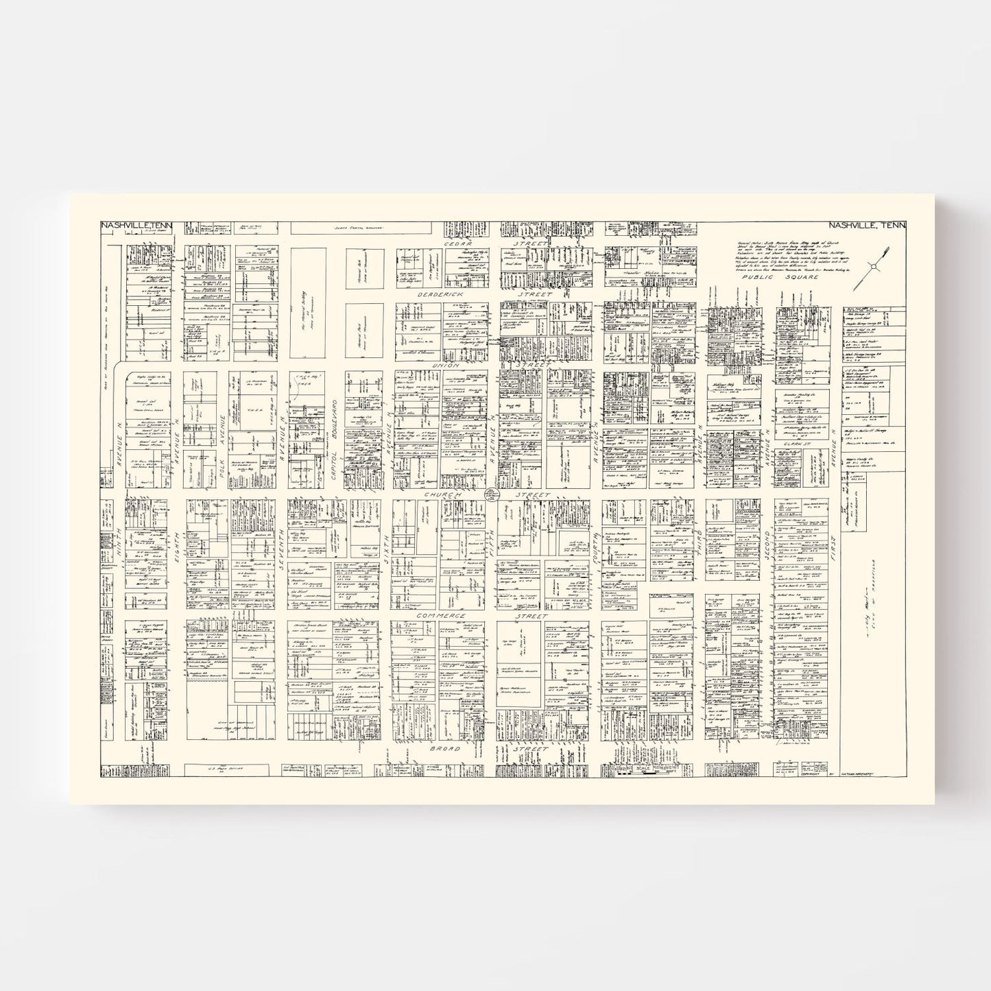 Vintage Map of Nashville, TN Business Section 1929