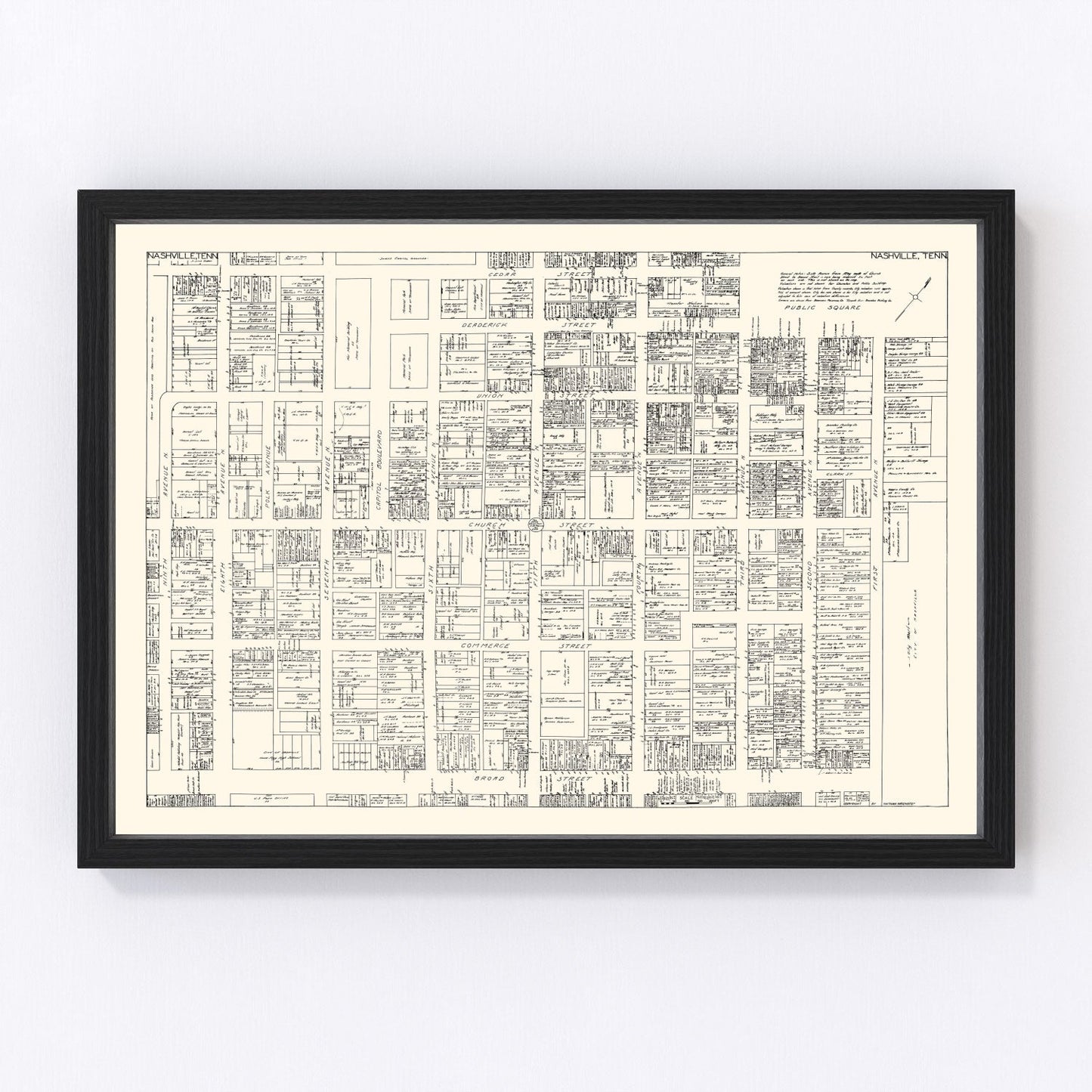 Vintage Map of Nashville, TN Business Section 1929