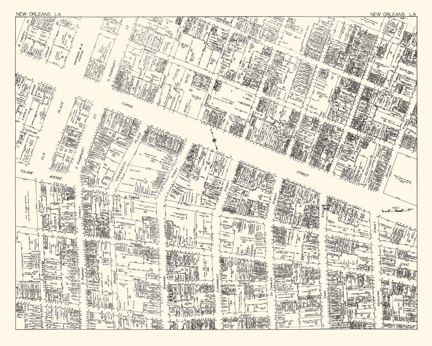 Vintage Map of New Orleans, LA Business Section 1929