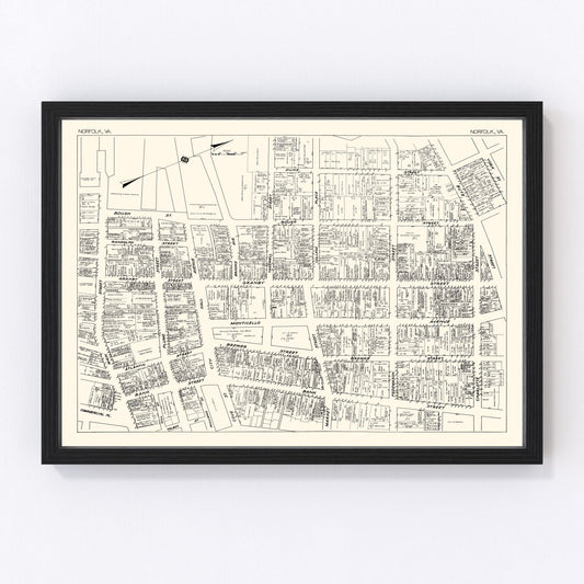 Vintage Map of Norfolk, VA Business Section 1929