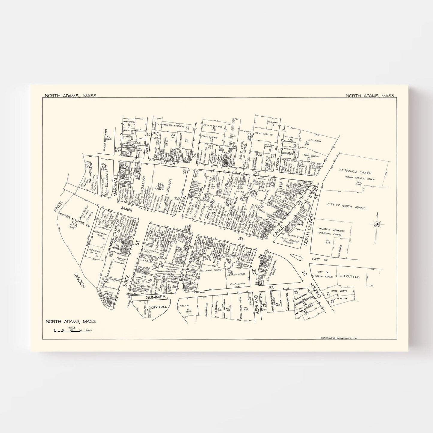 Vintage Map of North Adams, MA Business Section 1929