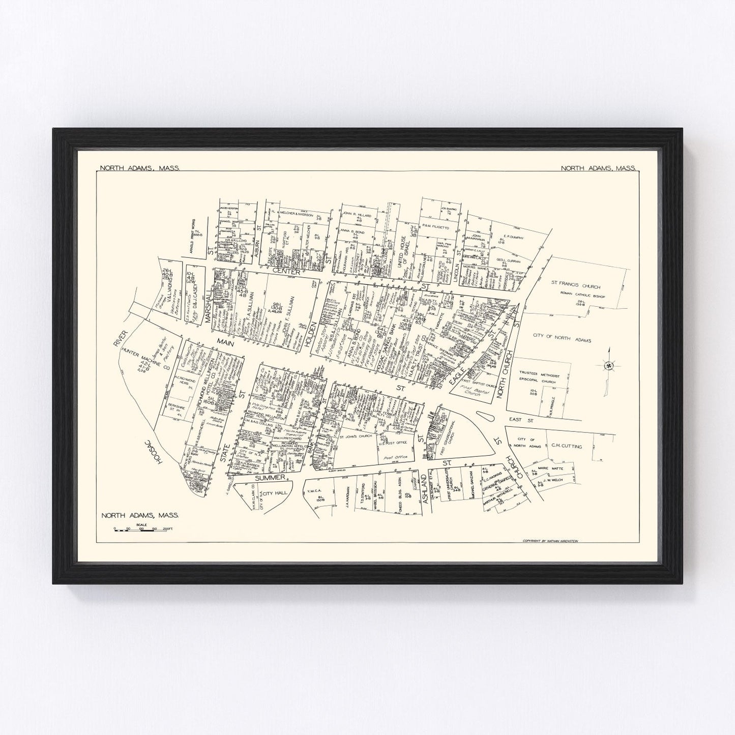 Vintage Map of North Adams, MA Business Section 1929