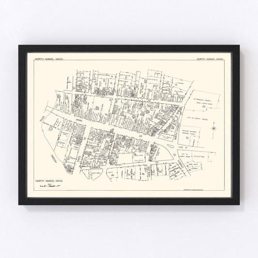 Vintage Map of North Adams, MA Business Section 1929