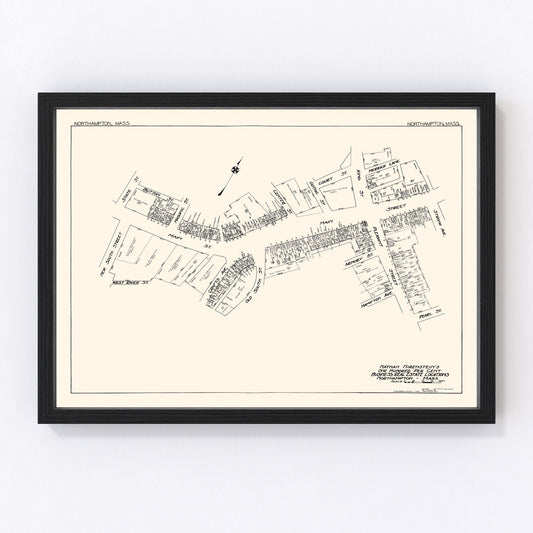 Vintage Map of Northampton, MA Business Section 1929