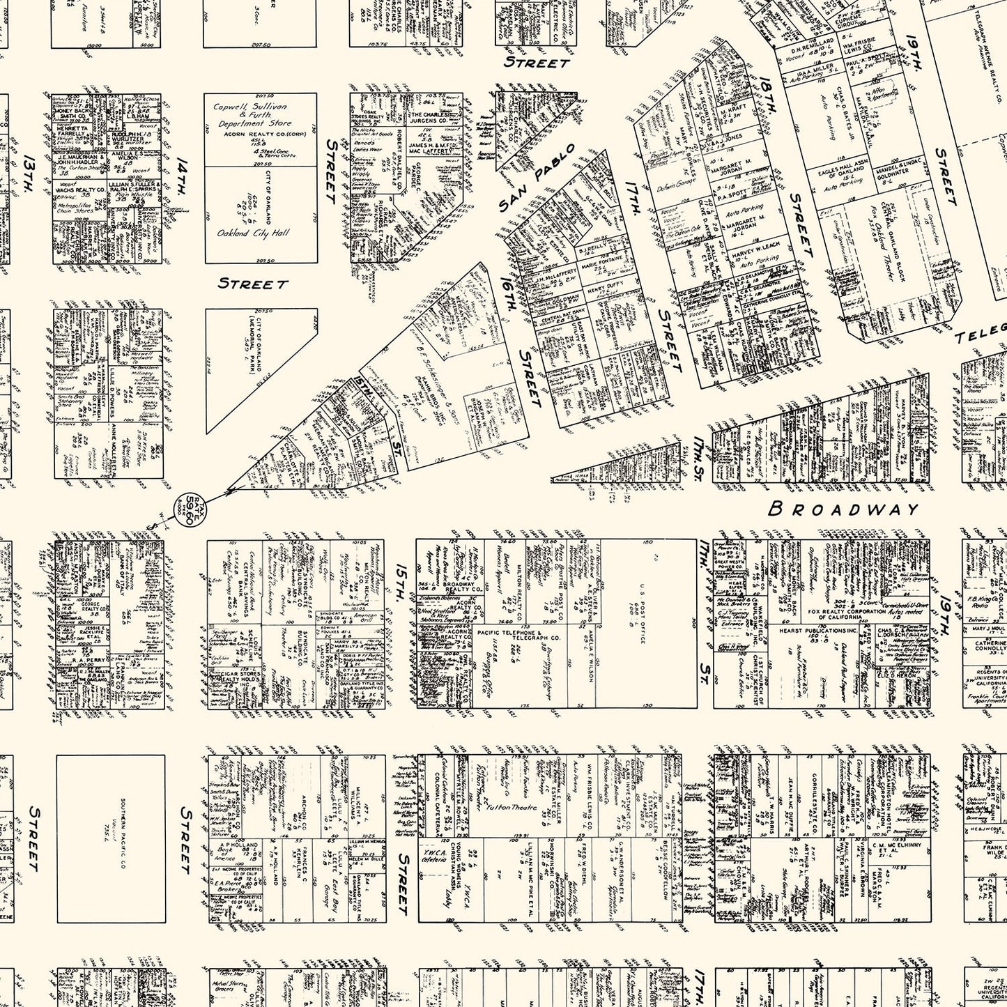 Vintage Map of Oakland, CA Business Section 1929