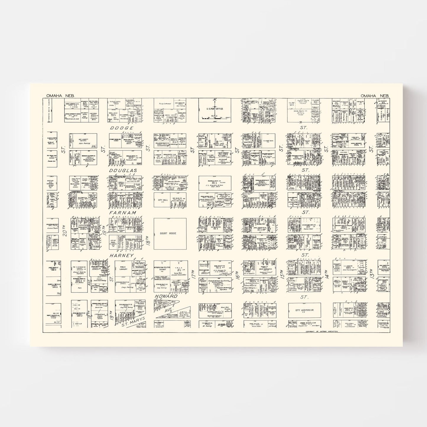 Vintage Map of Omaha, NE Business Section 1929