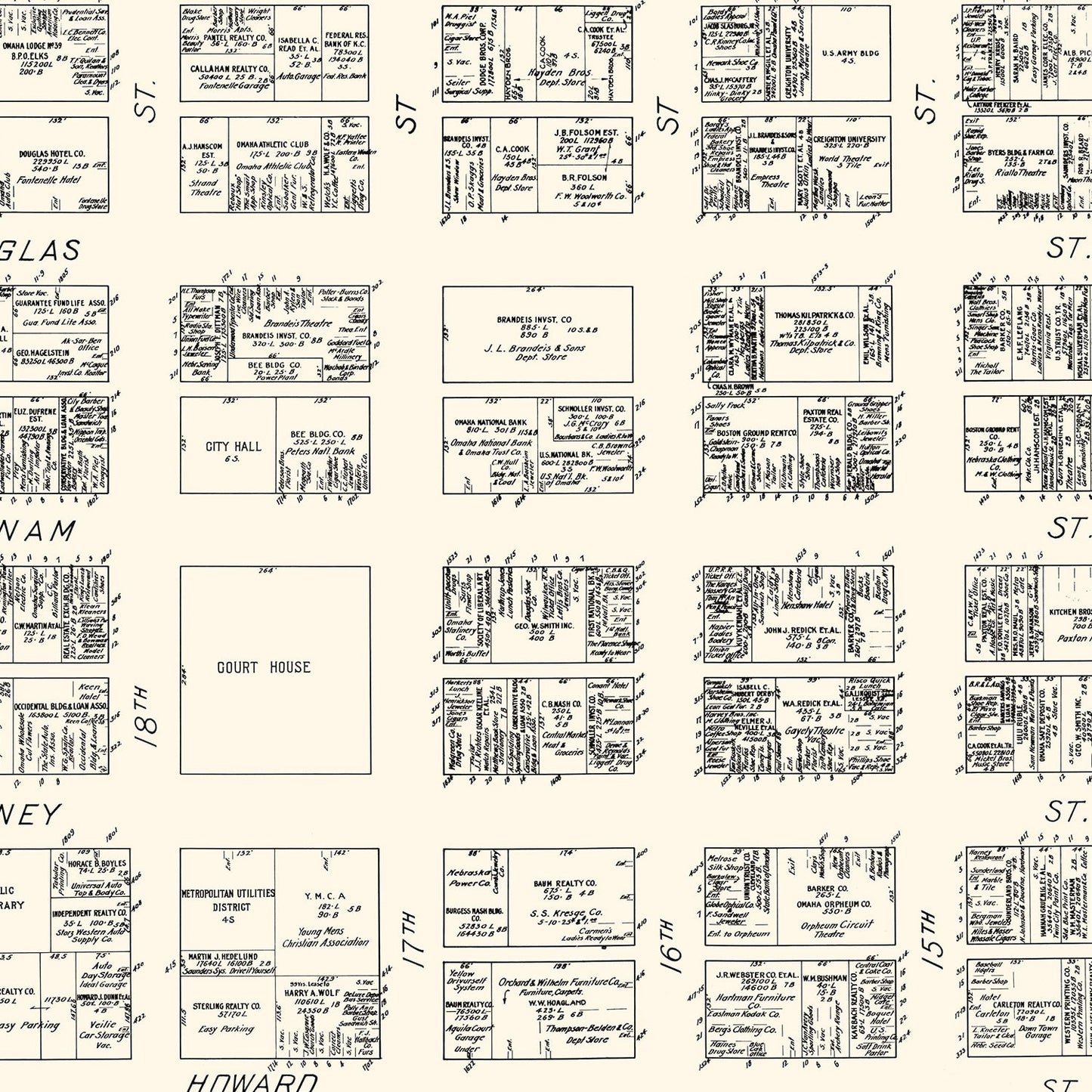 Vintage Map of Omaha, NE Business Section 1929