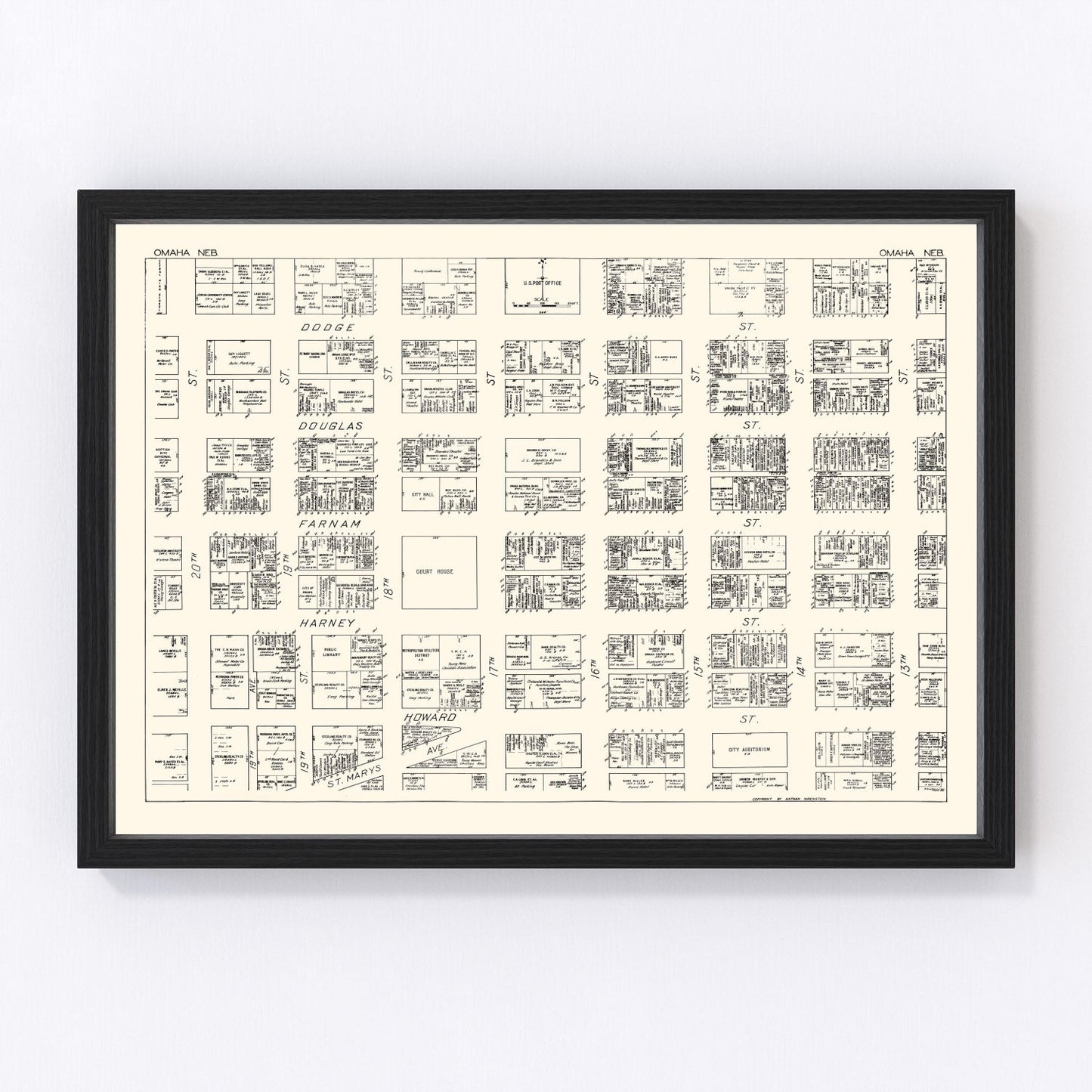 Vintage Map of Omaha, NE Business Section 1929