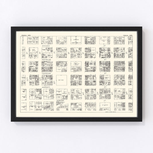Vintage Map of Omaha, NE Business Section 1929