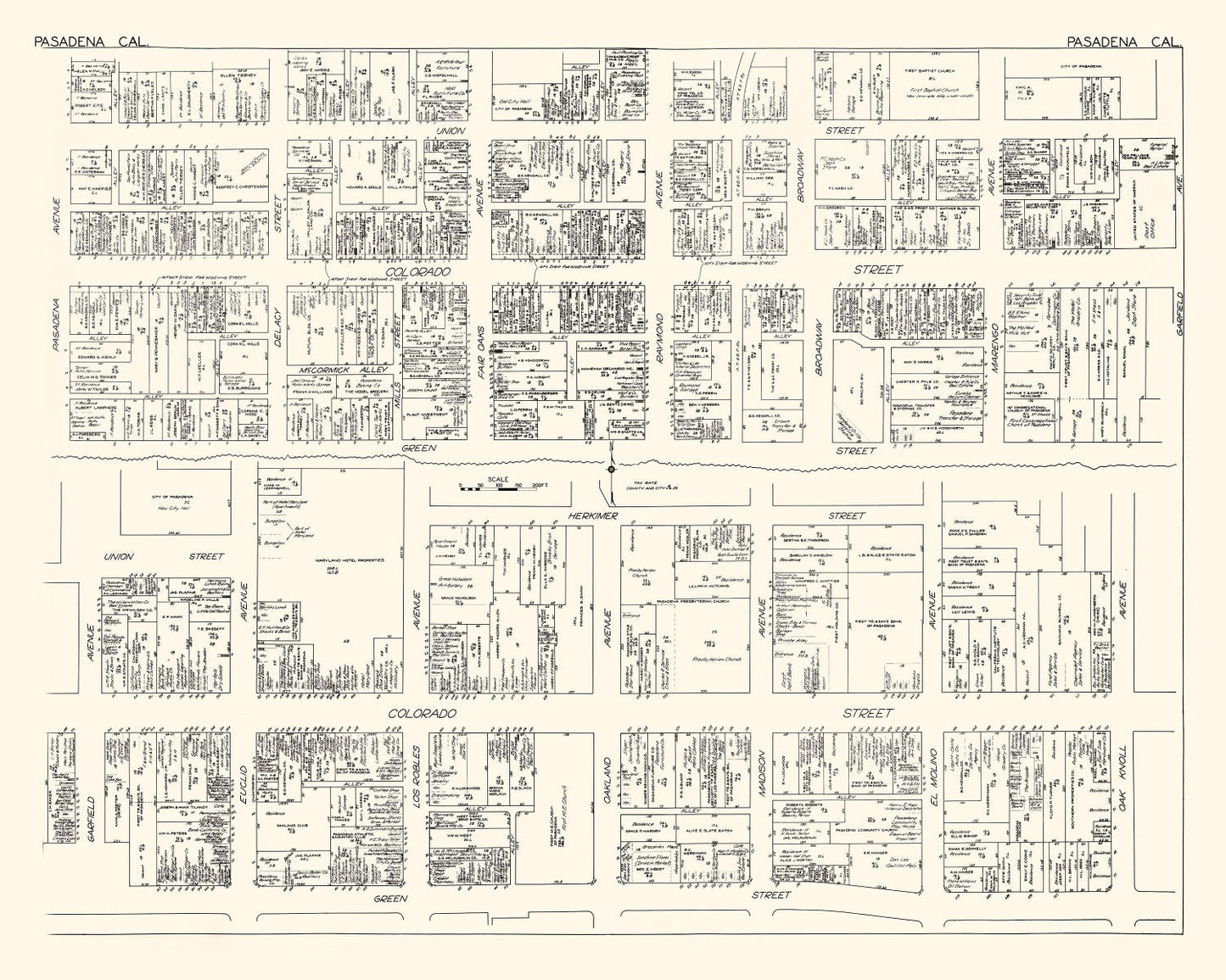 Vintage Map of Pasadena, CA Business Section 1929
