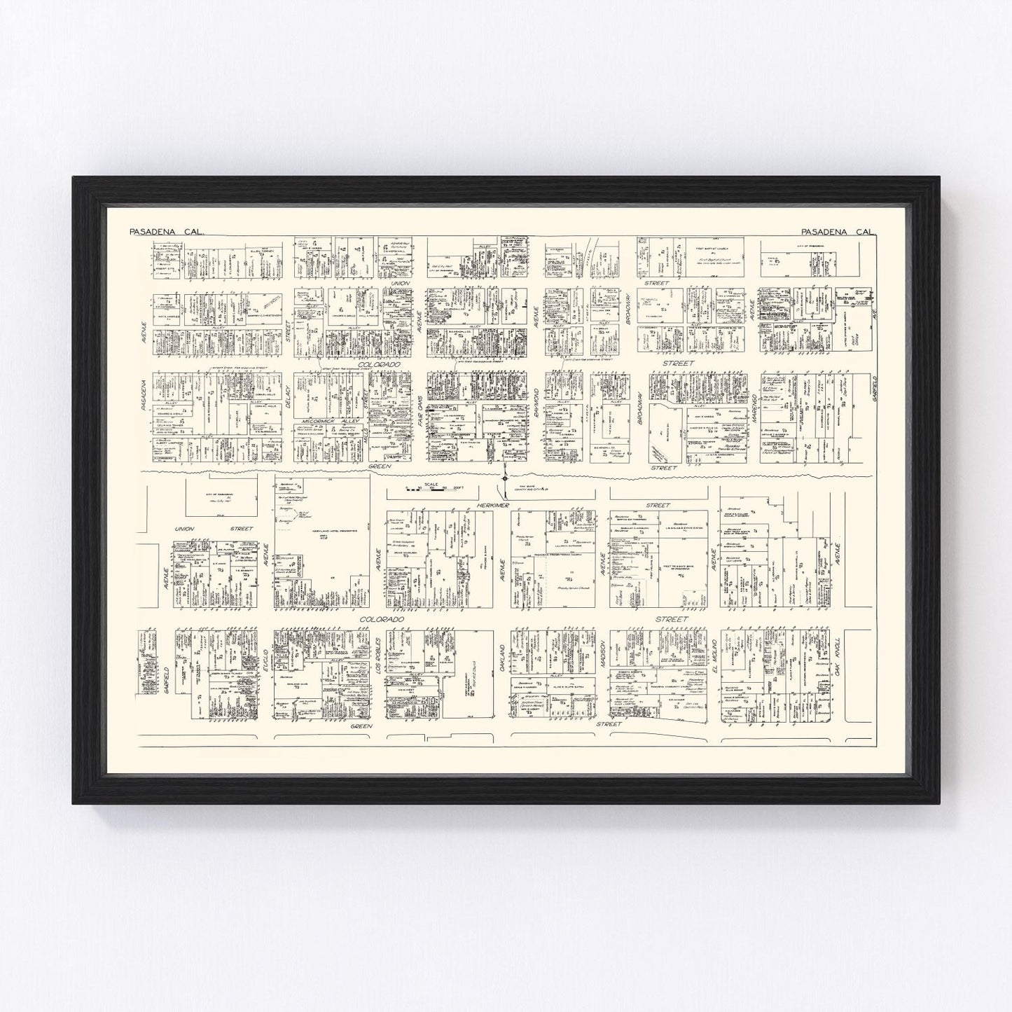 Vintage Map of Pasadena, CA Business Section 1929