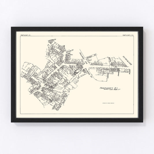 Vintage Map of Pawtucket, RI Business Section 1929