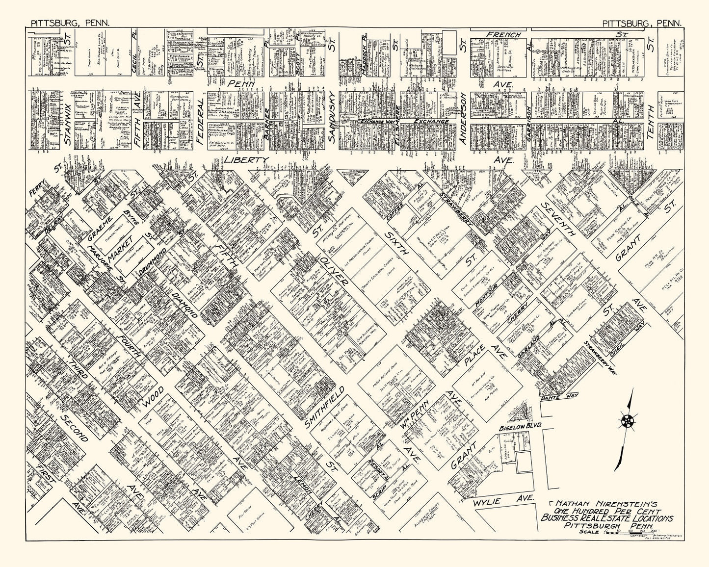 Vintage Map of Pittsburgh, PA Business Section 1929