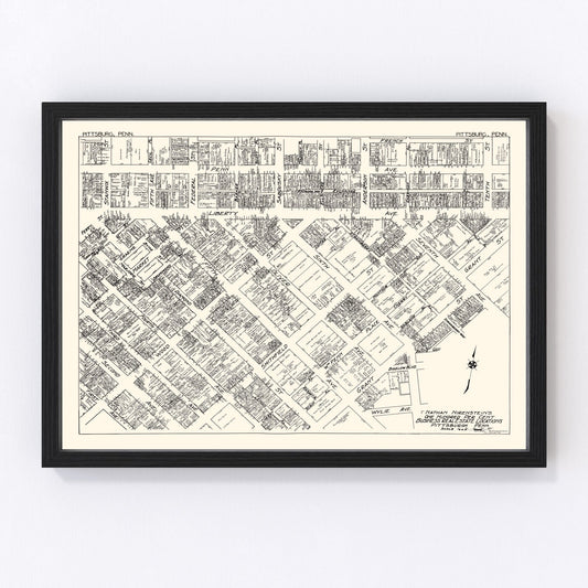 Vintage Map of Pittsburgh, PA Business Section 1929