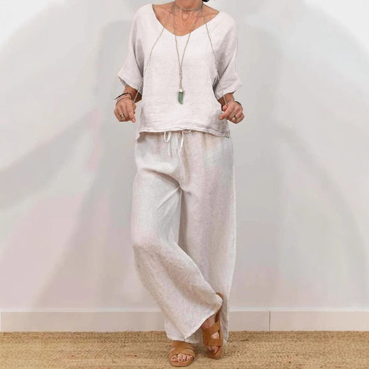Women’s Multi Color Two Piece Set V Neck Top & Pants