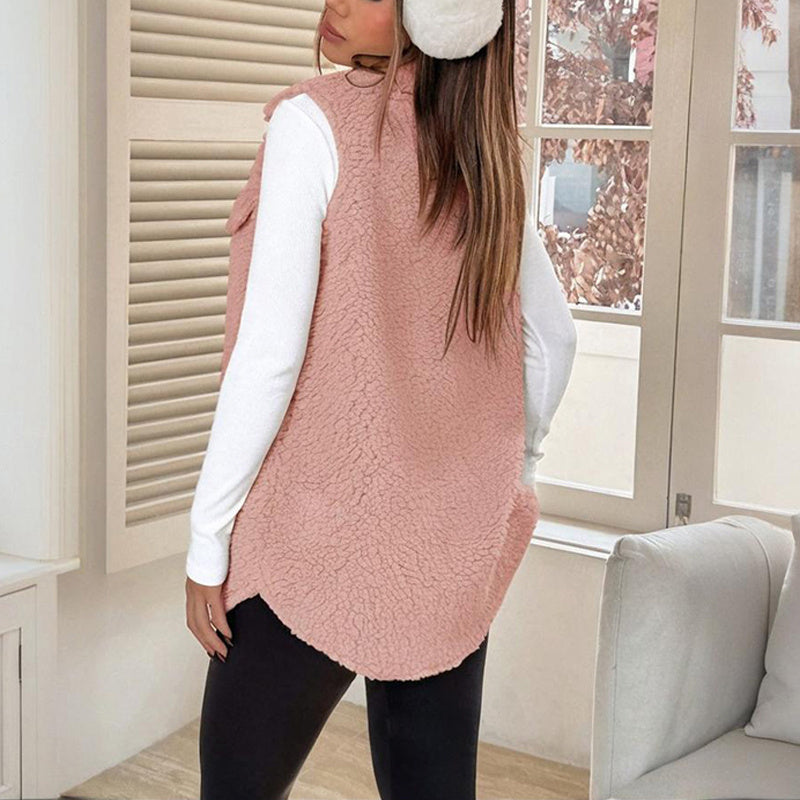 Wool-Like Sleeveless Vest with Lapel
